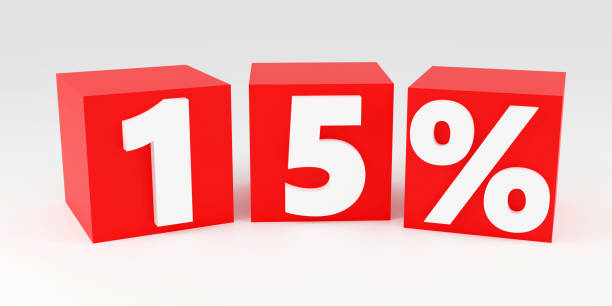 istock Inscription made by cubes 15 percent on grey podium, soft light, smooth background, 3d rendering 2194062274