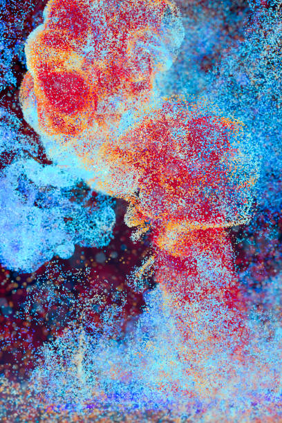 istock A cloud of multi-colored smoke rise and form a large heap on black background, 3d computer graphic 2194068393