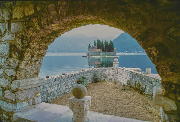 Montenegro, The Island of St. George in the Kotor bay seen from the island of Our Lady of the Rocks