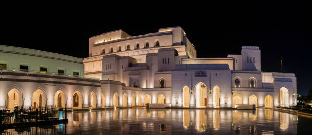 Muscat, Oman, March 15, 2024: Panoramic view of the Royal Opera House in the evening.