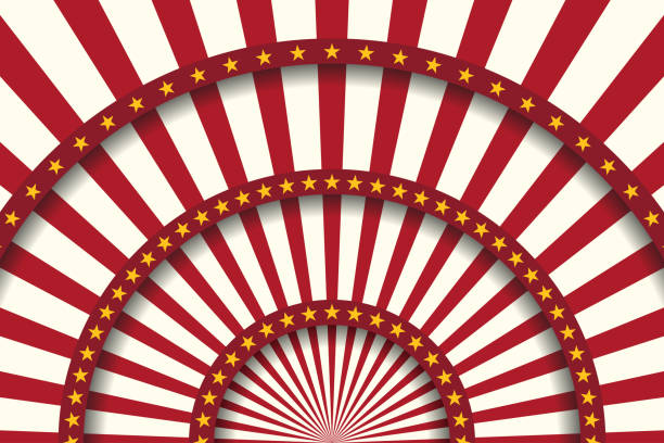 Abstract festive striped background. Circus stage with stars. Vector illustration
