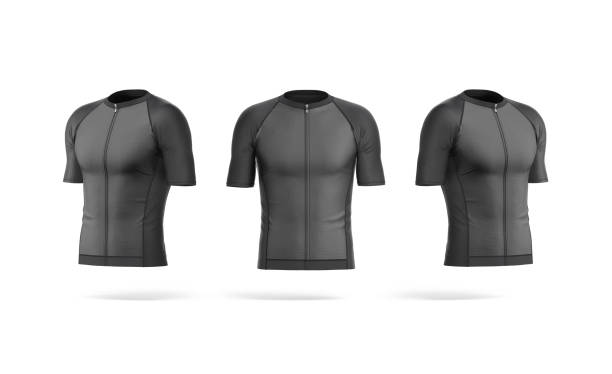 istock Blank black cycling zip jersey mockup, front and side view 2194074314