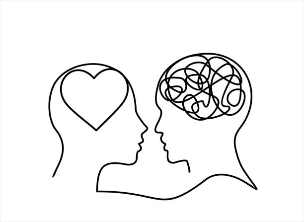 istock Vector concept confusion in the head and love hearts. Man and women entangled in relationships. One continuous line drawing 2194074737