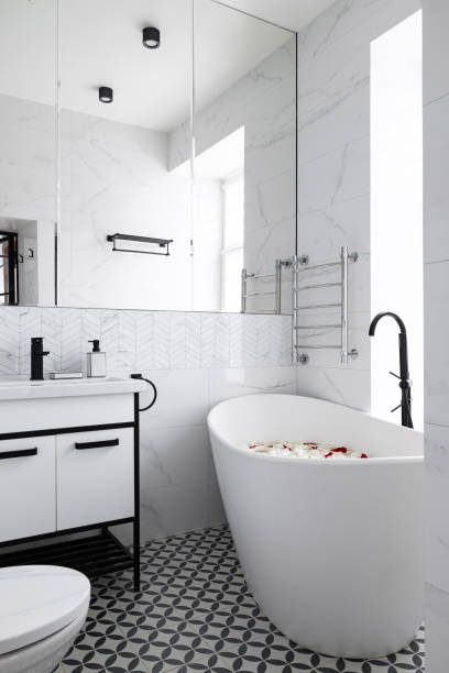 istock A Stunning and Elegant Modern Bathroom Featuring a Luxurious Freestanding Bathtub and Stylish Decor 2194074880