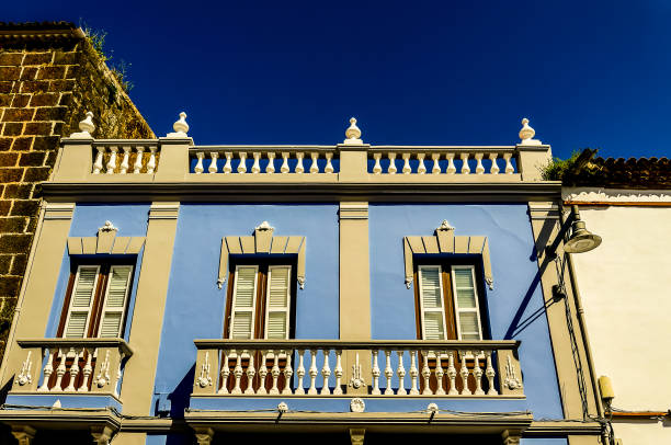 istock A blue building with white trim and a balcony 2194076199