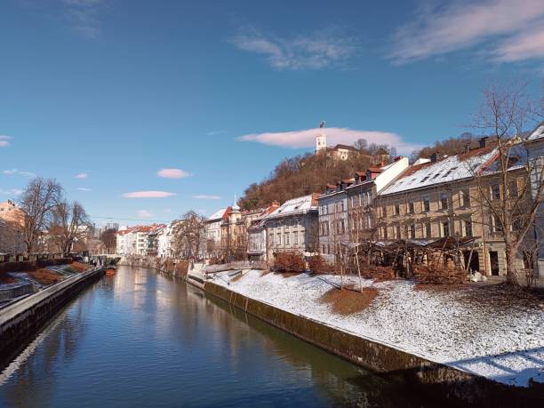 istock River Ljubljanica on old promenade 2194076619