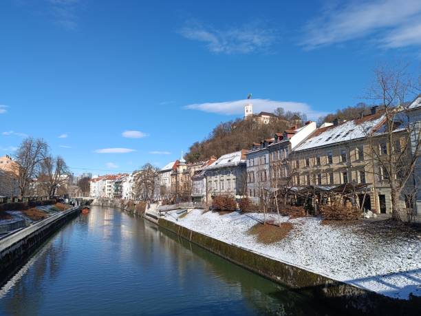 istock River Ljubljanica on old promenade 2194076622