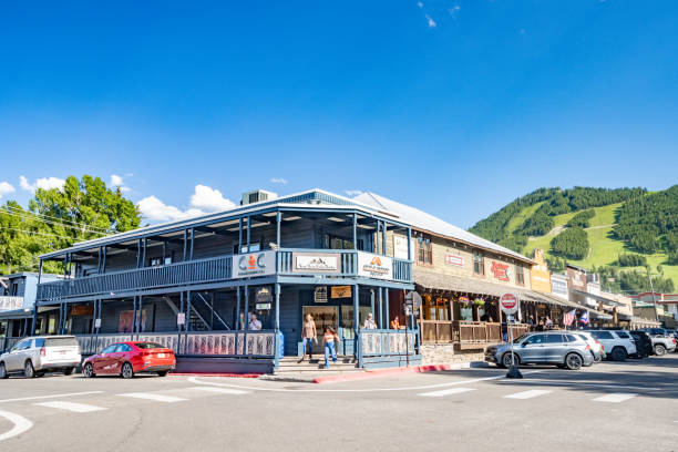 Several stores and people outside a Store Complex at Jackson in Jackson Hole, Wyoming