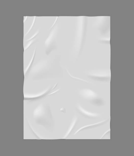 istock Paper wrinkled poster or flyer, glued wrinkles rectangle white sheet, vector realistic wet crumpled vertical paper blank 2194080598