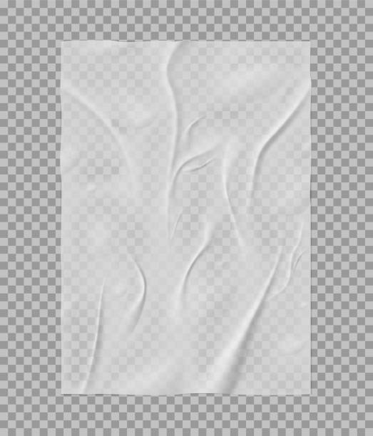 istock Paper wrinkled poster, wet paper sheet template with transparent crumpled texture, vector glued wrinkles white tape 2194080608