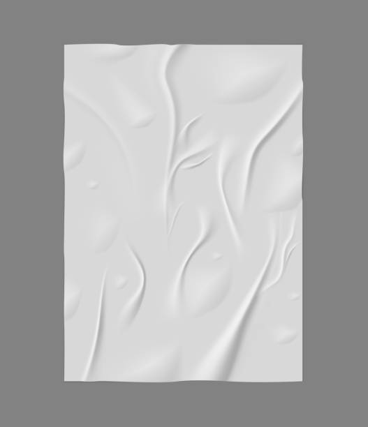 istock Paper wrinkled poster or flyer, vector realistic glued creased rectangle white sheet, wet crumpled vertical paper blank 2194080623