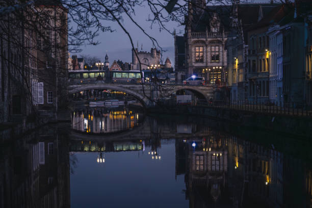the city of Ghent in Belgium early in the morning on a winter day
