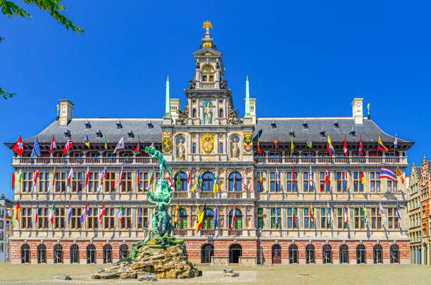 istock Antwerp City Hall Stadhuis Antwerpen Renaissance Architectural style building and Brabofontein Brabo Fountain on Grote Markt Big Market Square in Antwerp city centre, Antwerpen old town, Belgium 2194088551