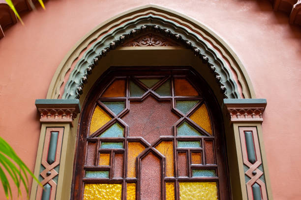 Beautiful window in Thai temple, Thailand. Religious architecture. Selective focus.