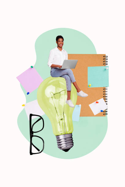 istock Vertical photo collage sitting young girl browsing laptop lightbulb innovation great idea genius eureka freelancer remote worker startup 2194091702