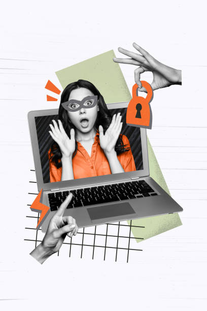 istock Vertical creative collage poster young woman robber caught criminal fraud hacker cybersecurity protection antivirus locked access 2194094205