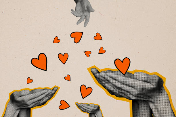 istock Trend artwork sketch image composite photo collage of silhouette three huge hands reach out fall heart love support friendship share kind 2194098887