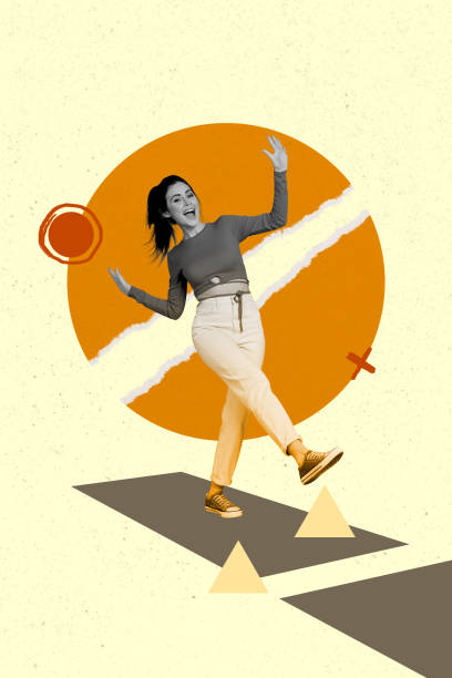 istock Composite trend artwork sketch image photo collage of young lady model posing walk step route way direction obstacle strategy path 2194100156