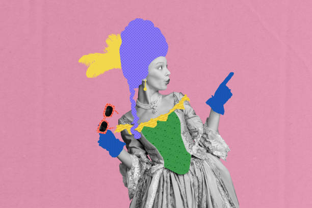 istock Trend artwork poster composite sketch collage of baroque style feather accessory young lady wear glove finger point colored hairstyle 2194100495