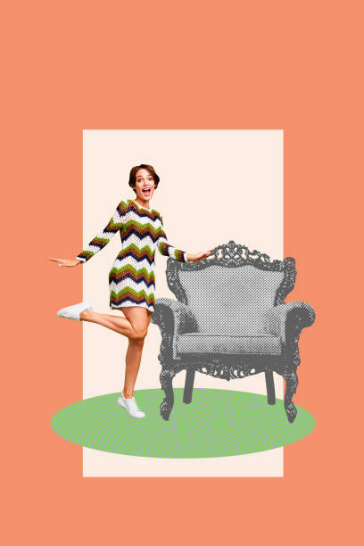 istock Composite trend artwork 3D sketch image photo collage of illustration young lady model posing stand home furniture armchair dance 2194101239