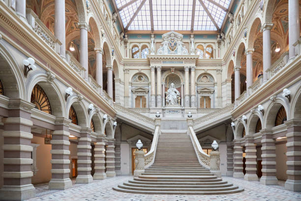 wide-angle, expensive shot, Beautiful arches, massive staircase, arches