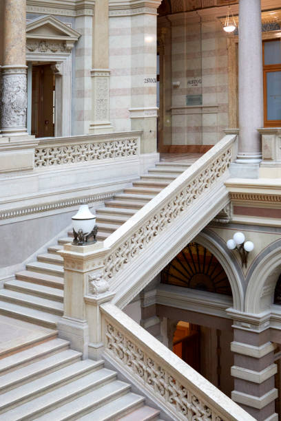 wide-angle, expensive shot, Beautiful arches, massive staircase, arches