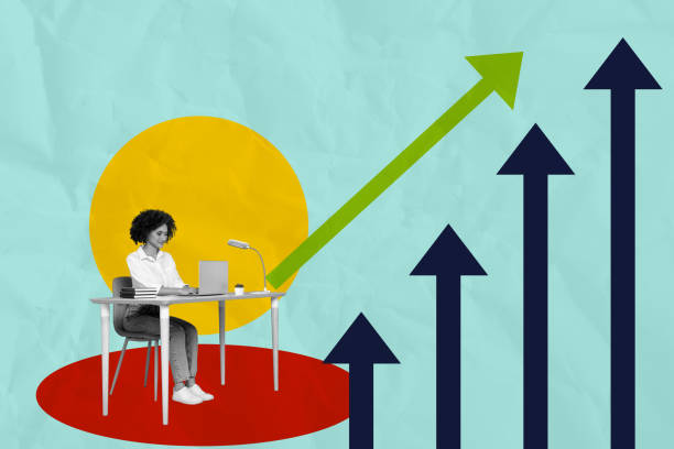 istock Creative artwork template sketch image collage of office manager young lady work laptop motivation target purpose up strategy goal success 2194103587