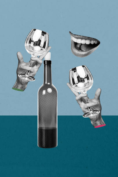 istock Composite 3D collage artwork template design of bottle drink hand hold glass alcohol mouth smile occasion night rest party entertainment 2194103821