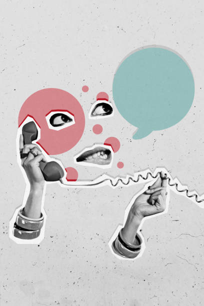 istock Creative trend artwork design 3D collage sketch of eyes look escape vision control scrutiny spy watch hand hold landline phone call talk 2194103827