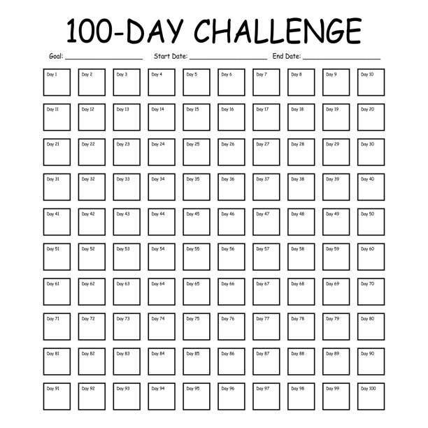 istock 100 Day challenge calendar and goal Planner. Daily tracker with motivation word and goals. Plan your day make dream happen. Habit Tracker. Minimalist simple planner 2194108719