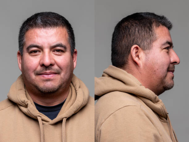 istock Smiling hispanic mature man front and profile mugshots 2194109053