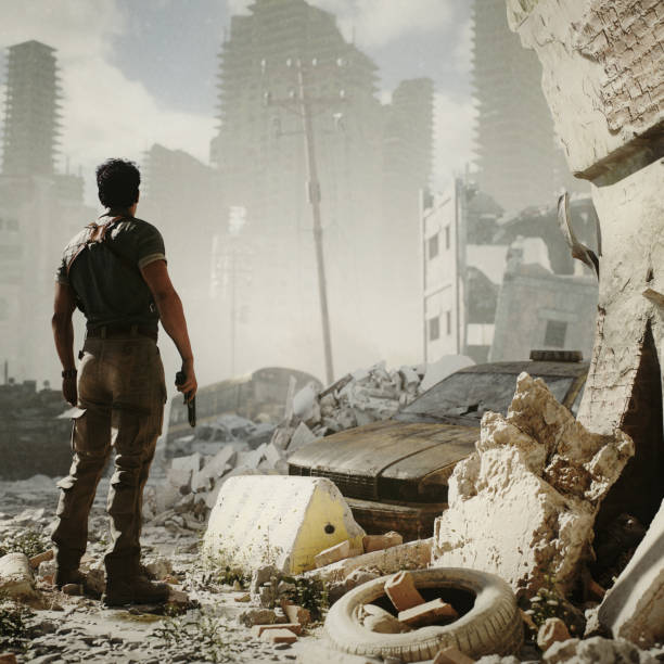 istock Post-Apocalyptic Survivor Exploring a Ruined City Environment 2194123319