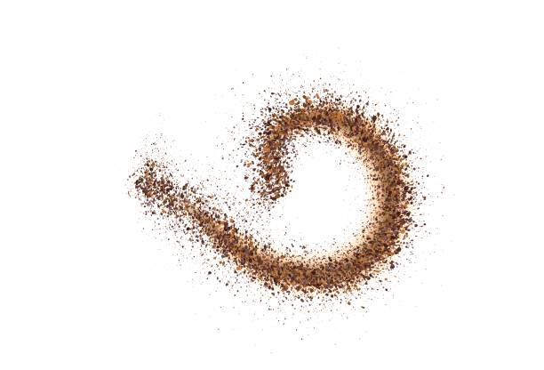istock Coffee or chocolate powder, flying dust particles. Texture of dust particles in the wave shape on white background. Crushed granules of sand or brown cane sugar. Vector illustration of spilled powder. 2194124831