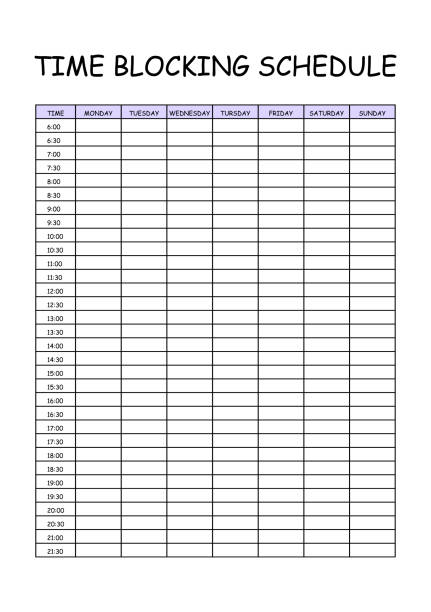 istock 24 Hourly Weekly Schedule - Monday Start. Mockup for daily scheduling and time management. 30-minute increment hourly planner templates. Time Planner 2194124956