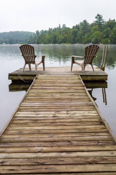 istock Two Adirondack Chairs on a Wooden Dock Overlooking a Calm Lake 2194128903