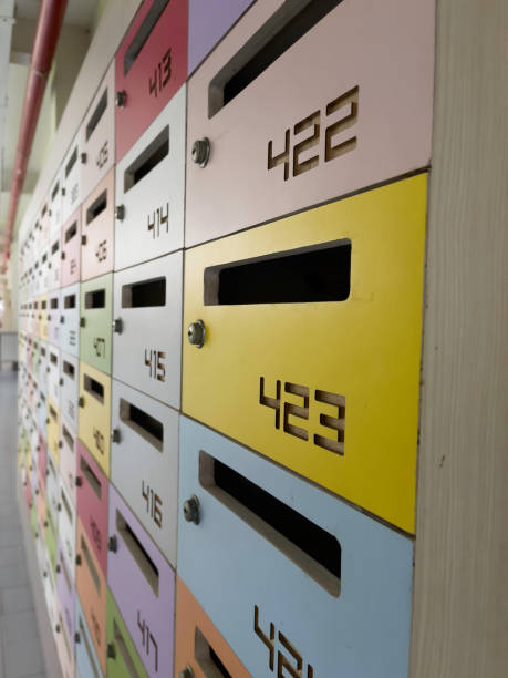 istock Mailbox in a row in letter box office of apartment 2194134067