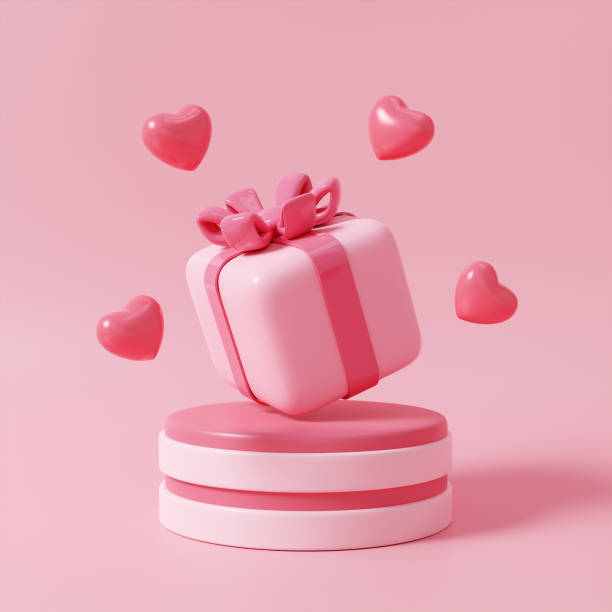 istock Vibrant pink gift box with hearts floating above on podium for Valentine's Day 3D render illustration 2194142334