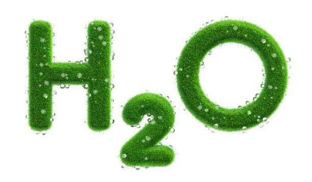 istock 3D science H2O molecule symbol of Water with green grass and Dewdrops on the grass. Water conservation, plant or natural energy. Clean, fresh, pure water and ecology. clipping path. 3D Illustration. 2194143035