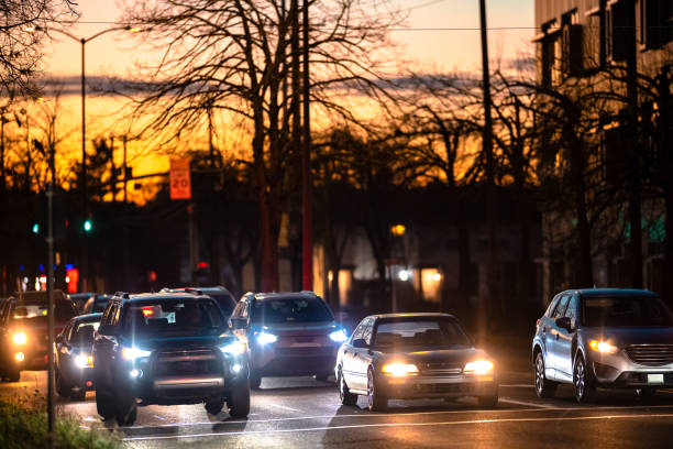 Portland Oregon Evening Rush Hour Traffic at Night