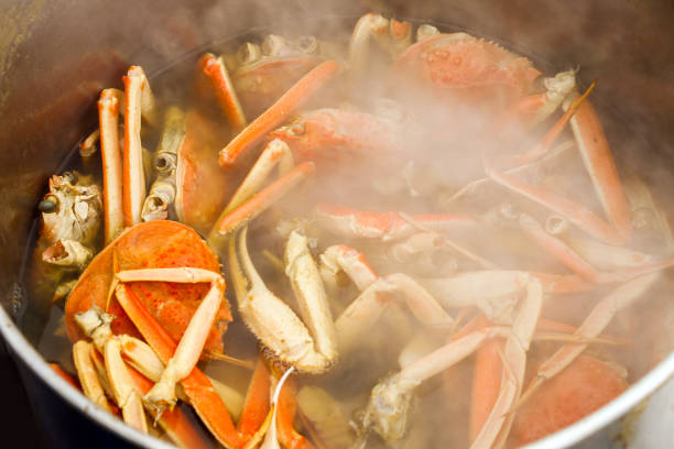 The crab is boiled and cooked