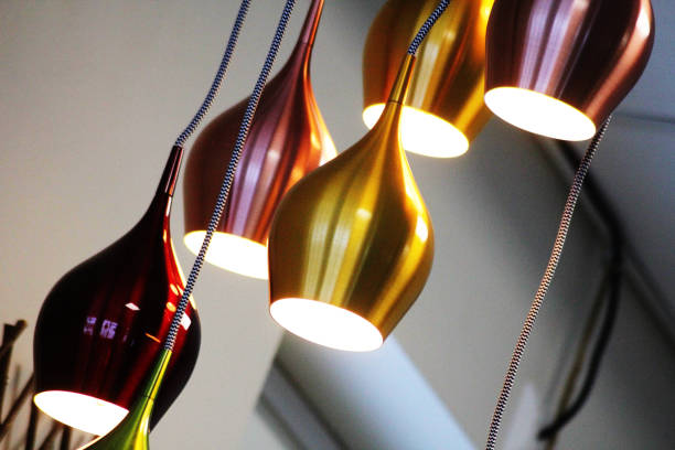 istock Metallic beautiful lamps in a row 2194155677