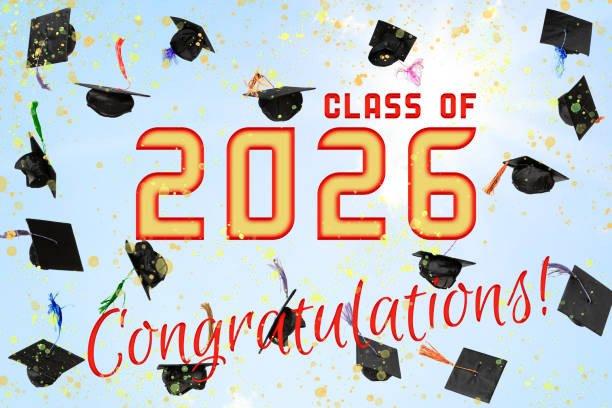 istock CONGRATULATIONS CLASS of 2026 lettering with mortarboards in the sky 2194159426