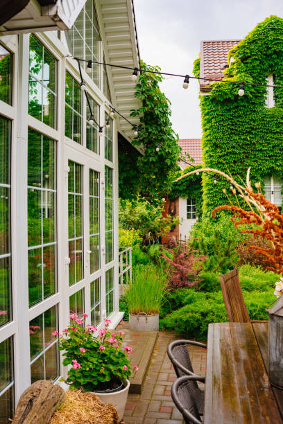 istock The yard in the house is with panoramic glazing. 2194164628