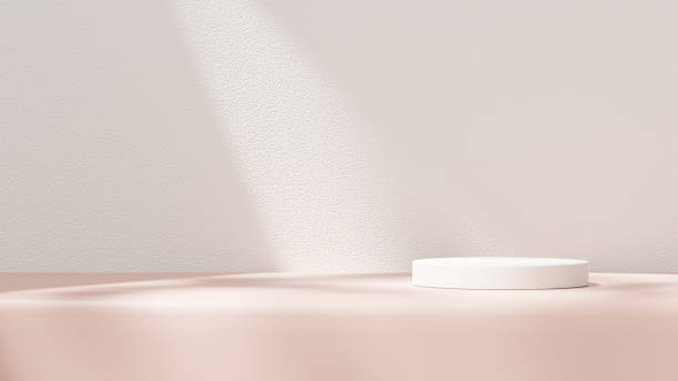 istock Empty stands showcasing products, along with a podium, presented in a landscape orientation. 2194168057