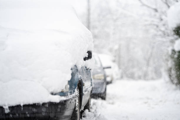istock Parked car covered with snow  during snow storm. 2194172543