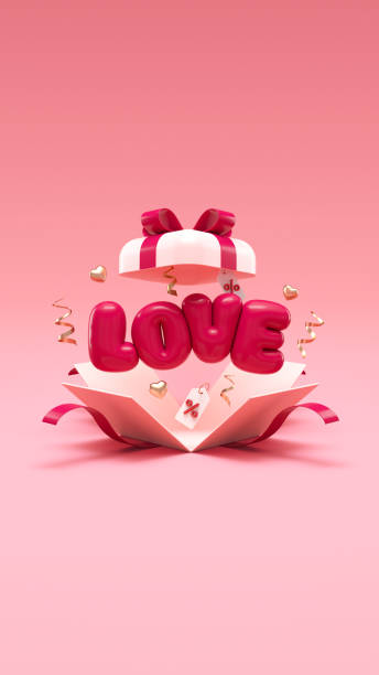 istock Valentines Day social media post background template with open gift box and LOVE word on a pink scene and copy space in 3D illustration. Special offer banner and shopping concept 2194174004