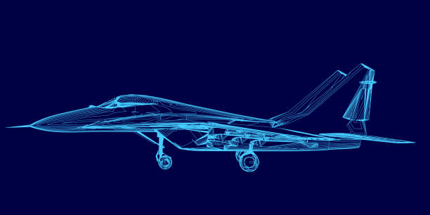 istock Blue jet is shown in a computerized image. The jet is a fighter jet and is shown in a stylized way. The image has a futuristic and sleek look to it 2194177368