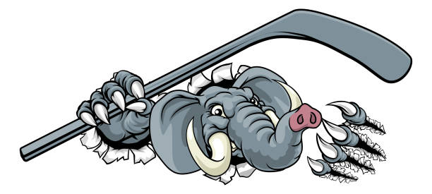 Elephant Ice Hockey Player Animal Sports Mascot An eagle ice hockey player animal sports mascot holding a hockey stick republican elephant logo stock illustrations