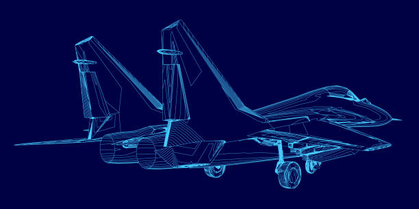 istock Blue computer generated image of a fighter jet. The jet is in the air and has a blue color scheme 2194178501