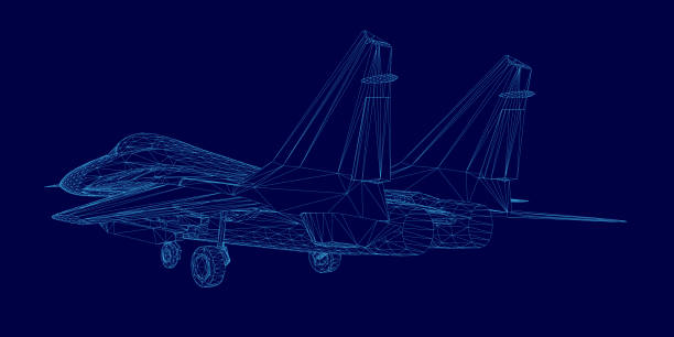 istock Blue computer generated image of a fighter jet. The jet is in the middle of the image and is surrounded by a lot of lines. The image has a futuristic and sleek look to it 2194179712